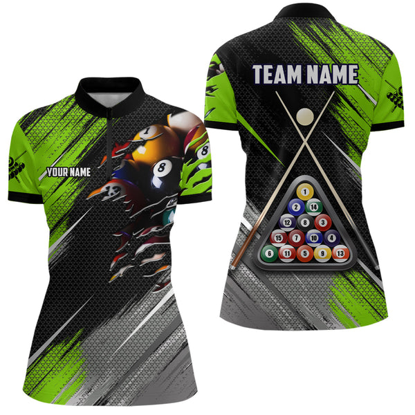 Personalized Green Black Billiard Balls 3D Shirts For Women Custom 8 Ball Pool Billiards Team Jerseys VHM1187