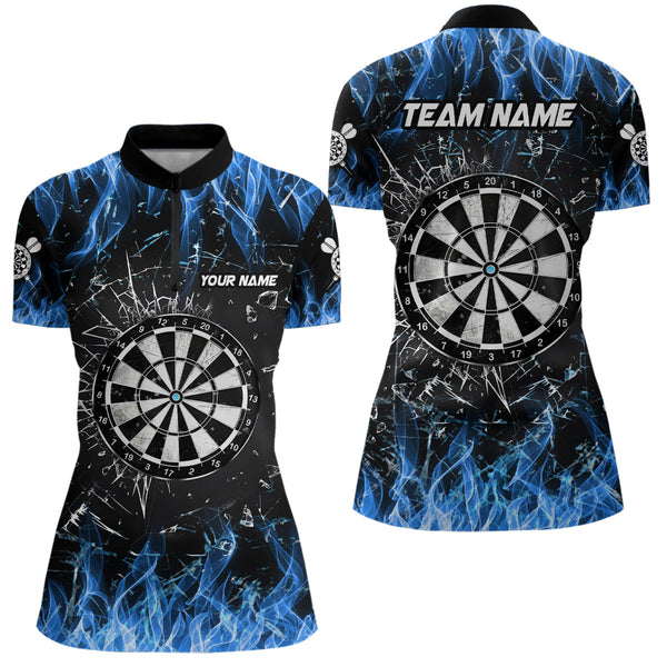 Personalized Blue Fire Glass Break Dart Shirts Custom Dart Jerseys For Women Dart Team Shirts VHM1193