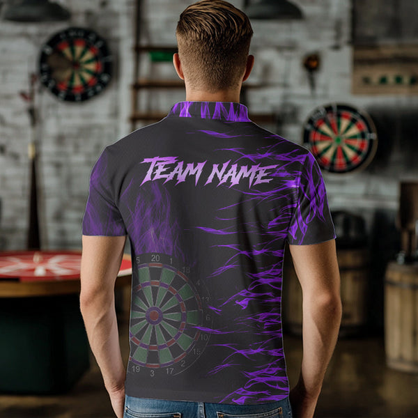 Personalized Purple Flaming 3D Fire Dart Shirts For Men Custom Team Dart Jerseys Polo & Quarter Zip TDM3686