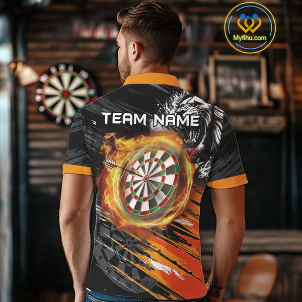 Orange And Black Grunge Lion And Shark Dart Shirts Custom Men's Dart Jersey Polo & Quarter Zip TDM3847