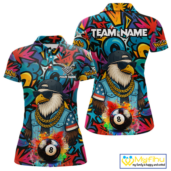Funny Eagle Colorful Graffiti 8 Ball Billiard Shirt For Women Custom Billiard Jersey Pool Team Shirts TDM3854