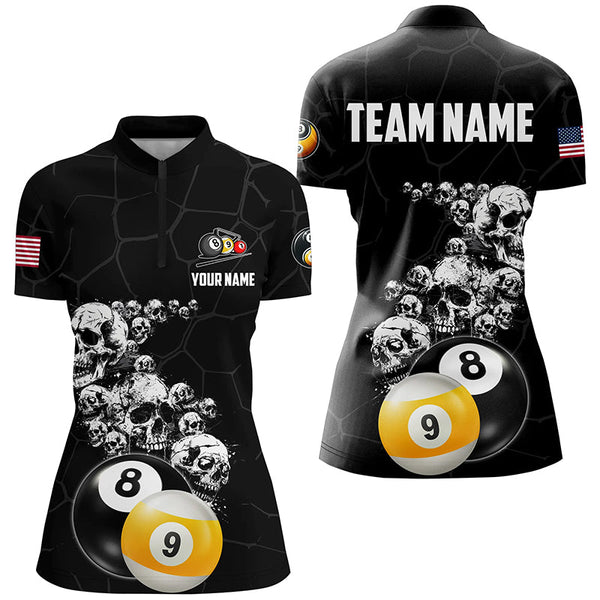 Personalized Skull 8 Ball & 9 Ball Billiard Shirts For Women Custom Unique Billiard Apparel Jerseys TDM1971