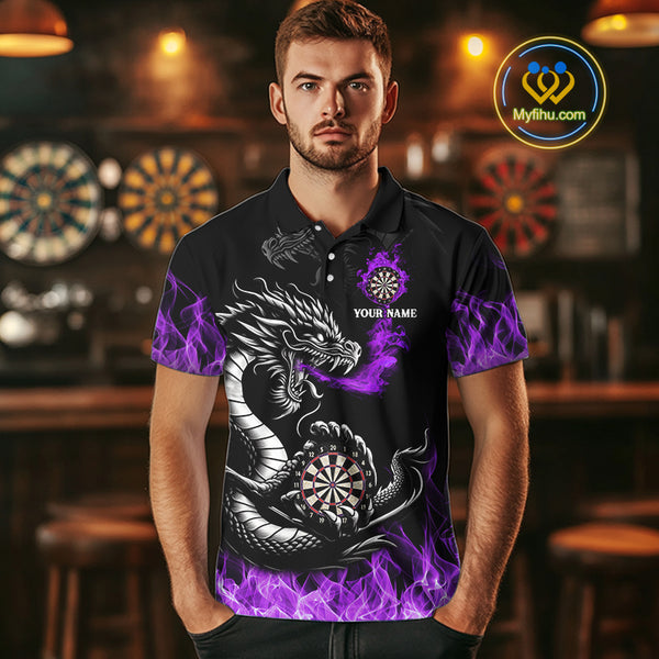 Personalized Purple Flaming Dragon Dart Shirts For Men Custom Dart Team Jerseys Polo & Quarter Zip TDM4309