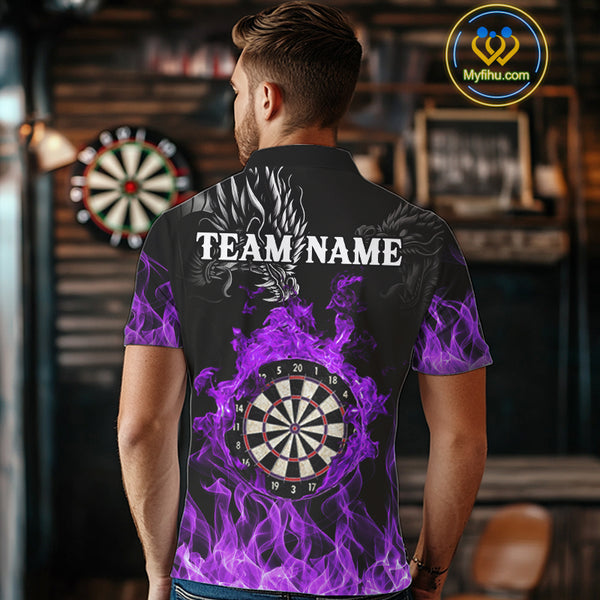 Personalized Purple Flaming Dragon Dart Shirts For Men Custom Dart Team Jerseys Polo & Quarter Zip TDM4309