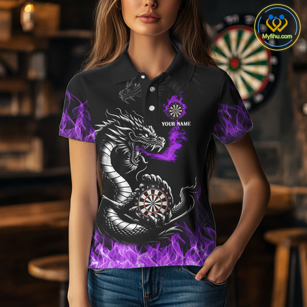 Personalized Purple Flaming Dragon Dart Shirts For Women Custom Dart Team Jerseys Polo & Quarter Zip TDM4309