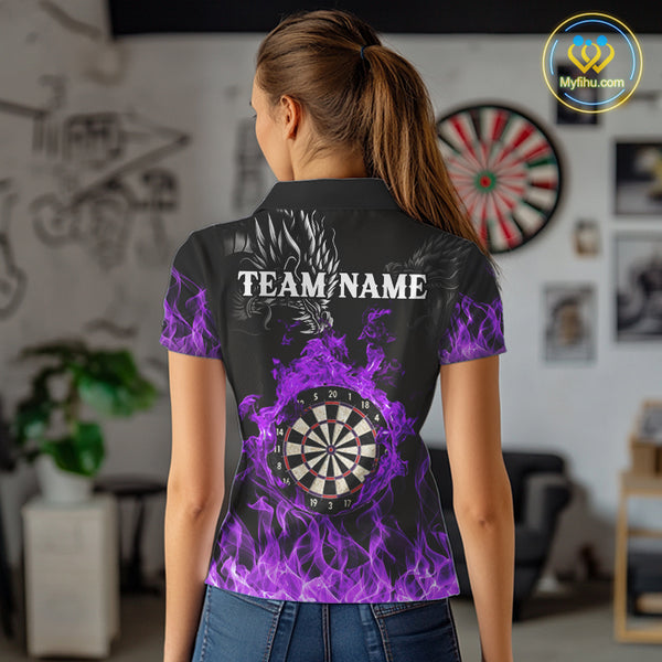 Personalized Purple Flaming Dragon Dart Shirts For Women Custom Dart Team Jerseys Polo & Quarter Zip TDM4309