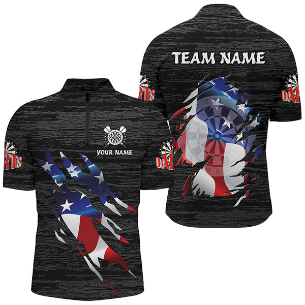 Personalized Black Grunge American Flag Darts Shirts For Men Custom Patriotic Darts Team Jerseys TDM2169