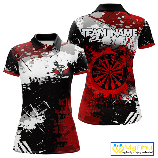 Red Grunge Paint Splash Dart Polo & Quarter Zip Custom Dart Shirts For Women Darts Team Jerseys  TDM3858