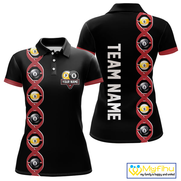 DNA Billiard 8 Ball & 9 Ball Shirts For Women Custom Funny Pool Billiard Jerseys Team Polo & 1/4 Zip TDM3863