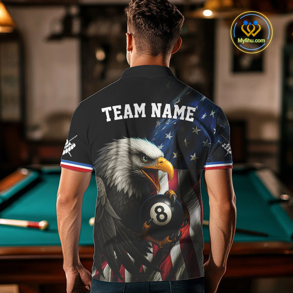 American Flag Eagle 8 Ball Mens Billiard Polo & 1/4 Zip Custom Patriotic Team Billiard Pool Jersey TDM3866