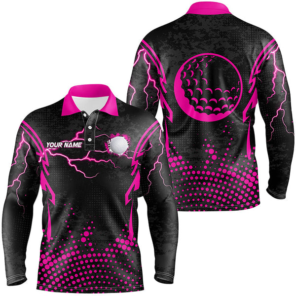 Personalized Pink Golf Ball Point Pattern Custom Mens Golf Polo Shirts, Team Men Golf Apparel TDM1980