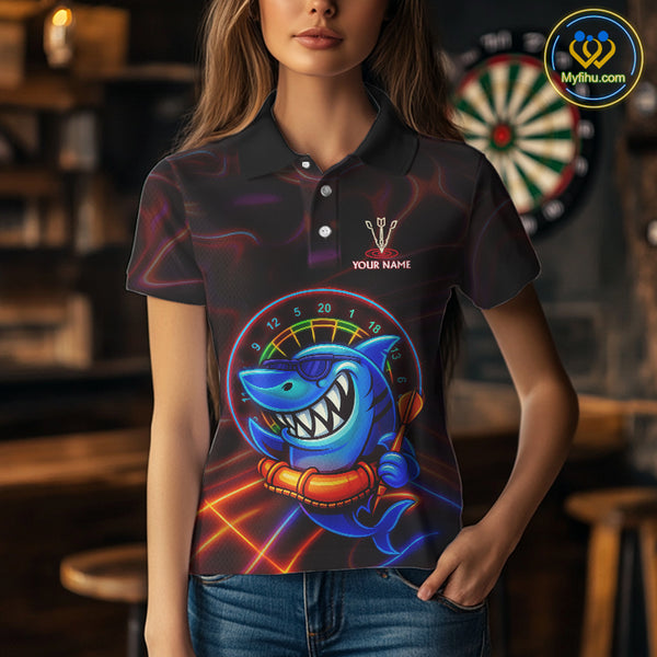 Personalized Neon Funny Shark Darts Shirt For Women Custom Darts Team Jersey Outfit, Darts Gifts TDM4319