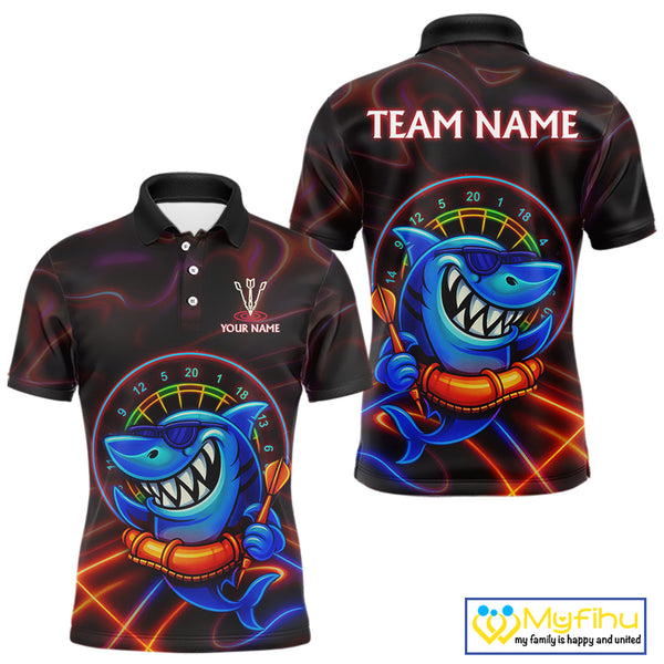 Personalized Neon Funny Shark Darts Shirt For Men Custom Darts Team Jersey Outfit, Darts Gifts TDM4319