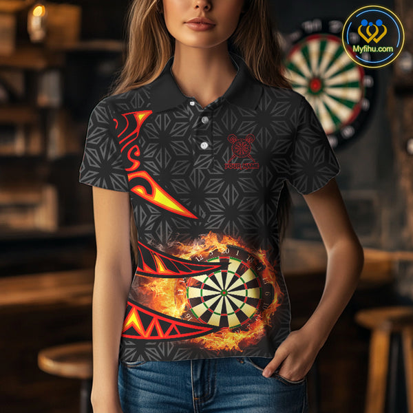 Personalized Fire Flame Dartboard Geometric Pattern Darts Shirt For Women, Custom Darts Team Jerseys TDM4320