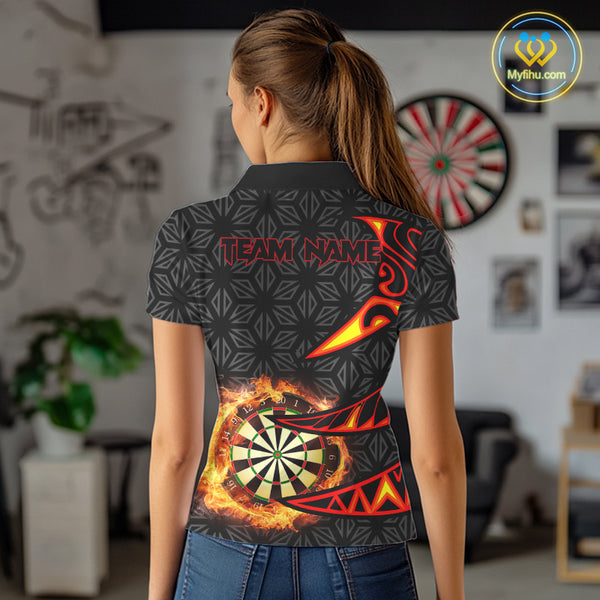 Personalized Fire Flame Dartboard Geometric Pattern Darts Shirt For Women, Custom Darts Team Jerseys TDM4320