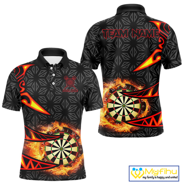 Personalized Fire Flame Dartboard Geometric Pattern Darts Shirt For Men, Custom Darts Team Jerseys TDM4320