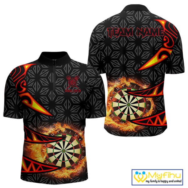 Personalized Fire Flame Dartboard Geometric Pattern Darts Shirt For Men, Custom Darts Team Jerseys TDM4320