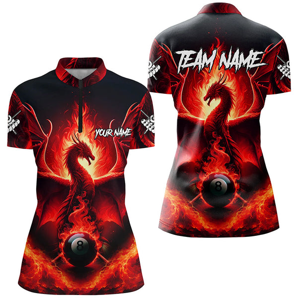 Personalized Red Dragon 8 Ball Pool Fire Flame Women Billiard Shirts Team League Billiard Jerseys TDM2180