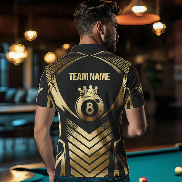 Customized 8 Ball Pool Crown Men Billiard Shirts, Gold And Black Billiard Team Shirts Pool Jerseys TDM3688