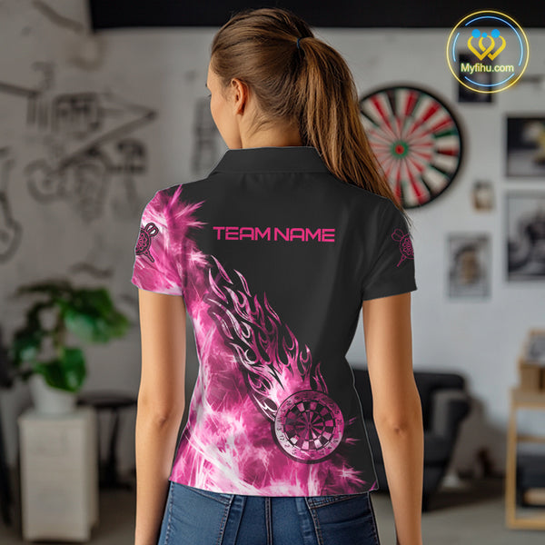 Pink And Black Light Icy Women Darts Polo & Quarter Zip Custom Dart Shirts For Team Dart Jerseys TDM3872