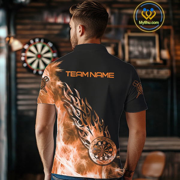 Orange And Black Light Icy Men Darts Polo & Quarter Zip Custom Dart Shirts For Team Dart Jerseys TDM3873