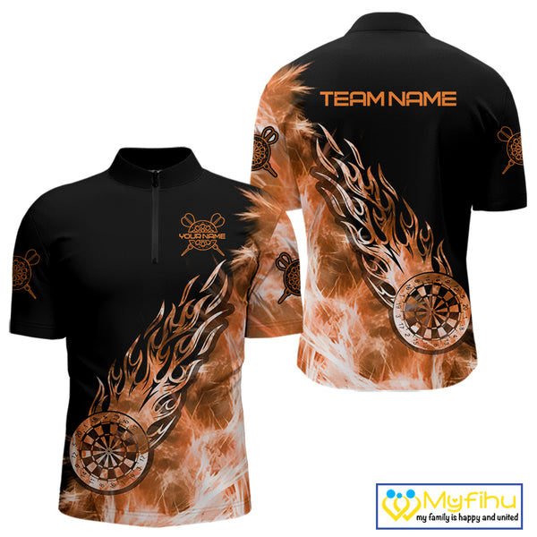 Orange And Black Light Icy Men Darts Polo & Quarter Zip Custom Dart Shirts For Team Dart Jerseys TDM3873