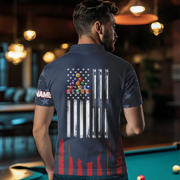 Personalized American Flag Blue Navy Billiard Shirt For Men Custom Patriotic Billiard Pool Jerseys TDM3404