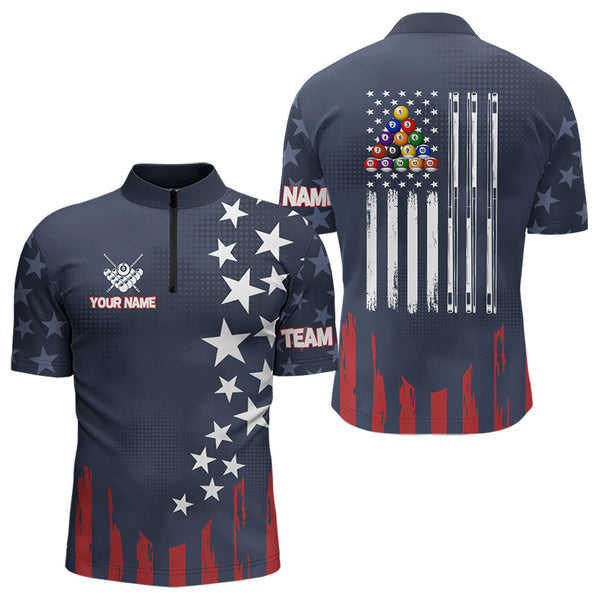 Personalized American Flag Blue Navy Billiard Shirt For Men Custom Patriotic Billiard Pool Jerseys TDM3404