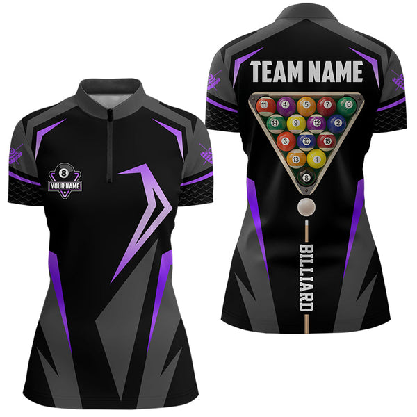 Personalized 8 Ball Pool Billiard Balls Polo & 1/4 Zip For Women Custom Team Billiard Jersey | Purple TDM3534