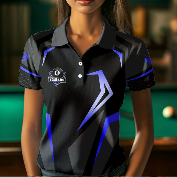Personalized 8 Ball Pool Billiard Balls Polo & 1/4 Zip For Women Custom Team Billiard Jersey | Blue TDM3535