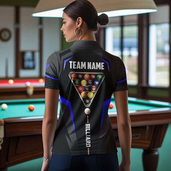 Personalized 8 Ball Pool Billiard Balls Polo & 1/4 Zip For Women Custom Team Billiard Jersey | Blue TDM3535