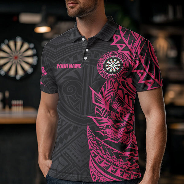 Personalized Pink Black Tribal Darts Polo & Quarter Zip Custom Dart Shirts For Men Dart Jerseys TDM3700