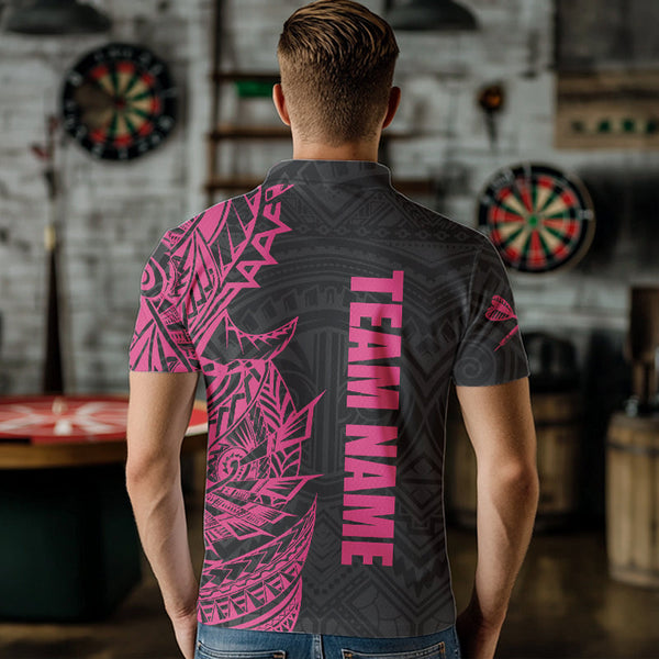 Personalized Pink Black Tribal Darts Polo & Quarter Zip Custom Dart Shirts For Men Dart Jerseys TDM3700