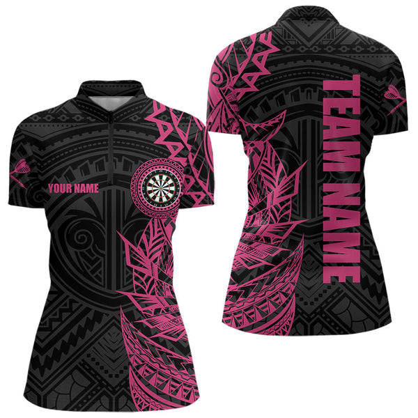 Personalized Pink Black Tribal Darts Polo & Quarter Zip Custom Dart Shirts For Women Dart Jerseys TDM3700