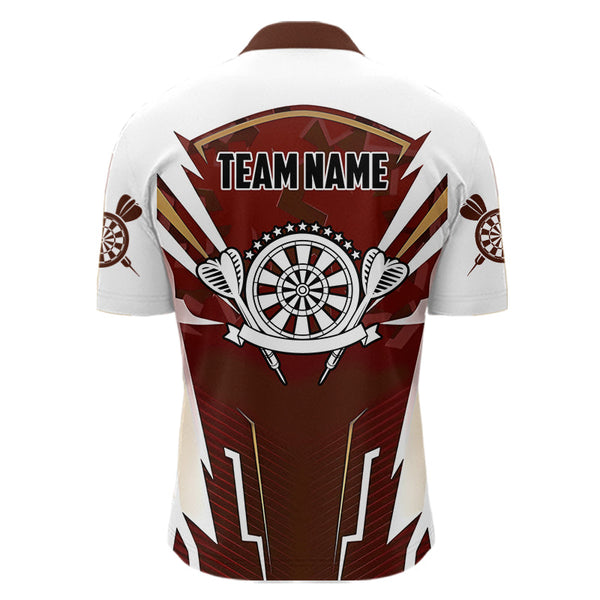 Personalized Wine Red And White Dart Shirts For Men Custom Team Darts Jerseys Polo & Quarter Zip TDM3701