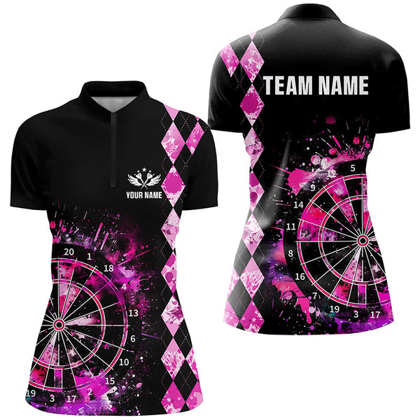 Custom Pink Grunge Darts Board Argyle Pattern Darts Shirts For Women, Best Darts Team Jerseys Attire TDM1790