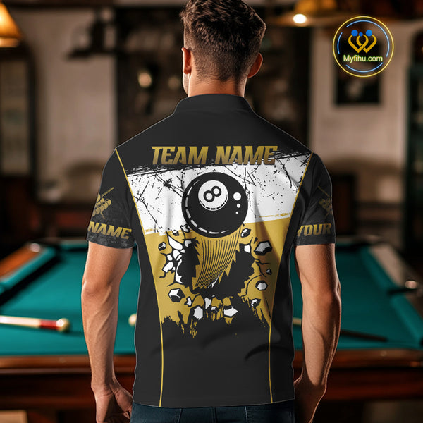 Personalized Yellow Funny Break 8 Ball Grunge Billiard Shirt For Men Custom Pool Team Jersey TDM4338
