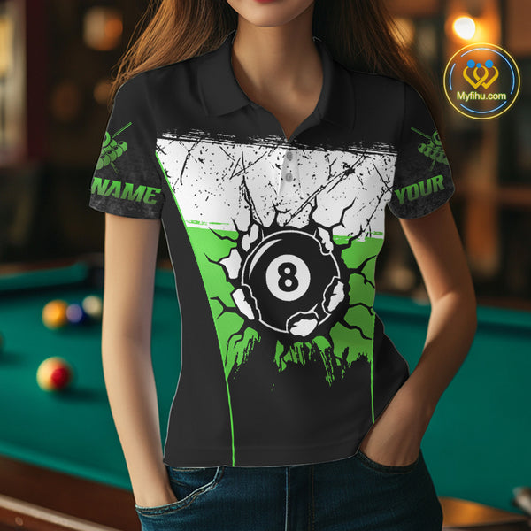 Personalized Green Funny Break 8 Ball Grunge Billiard Shirt For Women Custom Pool Team Jersey TDM4339