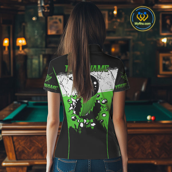 Personalized Green Funny Break 8 Ball Grunge Billiard Shirt For Women Custom Pool Team Jersey TDM4339