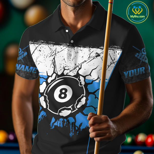 Personalized Blue Funny Break 8 Ball Grunge Billiard Shirt For Men Custom Pool Team Jersey TDM4340