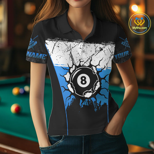 Personalized Blue Funny Break 8 Ball Grunge Billiard Shirt For Women Custom Pool Team Jersey TDM4340