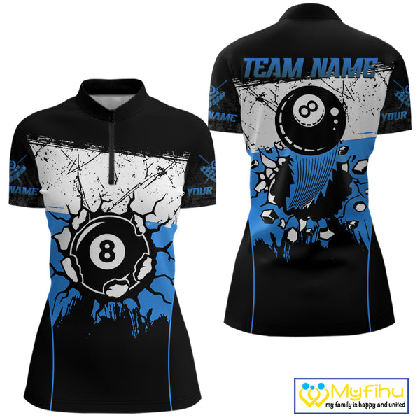 Personalized Blue Funny Break 8 Ball Grunge Billiard Shirt For Women Custom Pool Team Jersey TDM4340