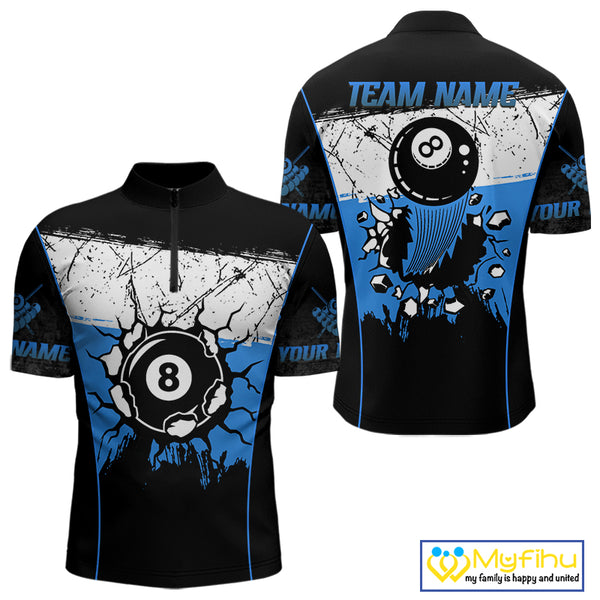 Personalized Blue Funny Break 8 Ball Grunge Billiard Shirt For Men Custom Pool Team Jersey TDM4340