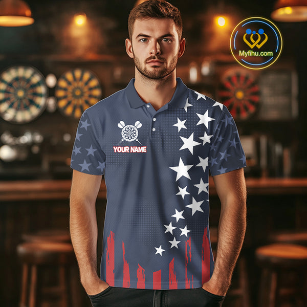 Personalized American Flag Navy Blue Darts Shirt For Men Custom Patriotic Darts Team Jerseys TDM4343