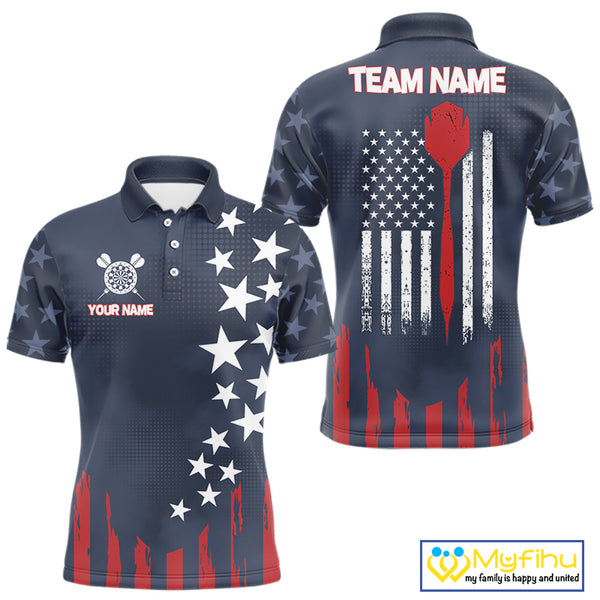 Personalized American Flag Navy Blue Darts Shirt For Men Custom Patriotic Darts Team Jerseys TDM4343