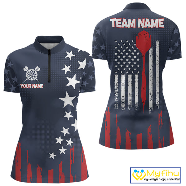 Personalized American Flag Navy Blue Darts Shirt For Women Custom Patriotic Darts Team Jerseys TDM4343