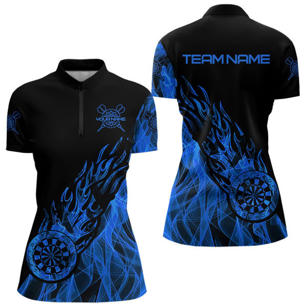 Black And Blue Dartboard Fire Flame Darts Polo & Quarter Zip Custom Dart Shirt For Women Dart Jersey TDM3706