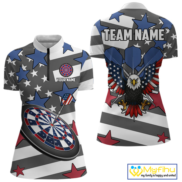 Patriotic American Flag Eagle Dart Shirts For Women Custom Darts Jerseys Team Polo & 1/4 Zip TDM3883