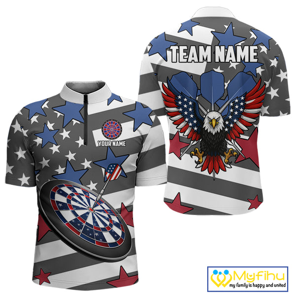 Patriotic American Flag Eagle Dart Shirts For Men Custom Darts Jerseys Team Polo & 1/4 Zip TDM3883