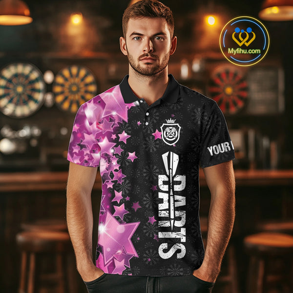 Pink And Black Custom Star Dart Shirts For Men, Glowing Dart Jerseys Funny Darts Team Shirts TDM3884